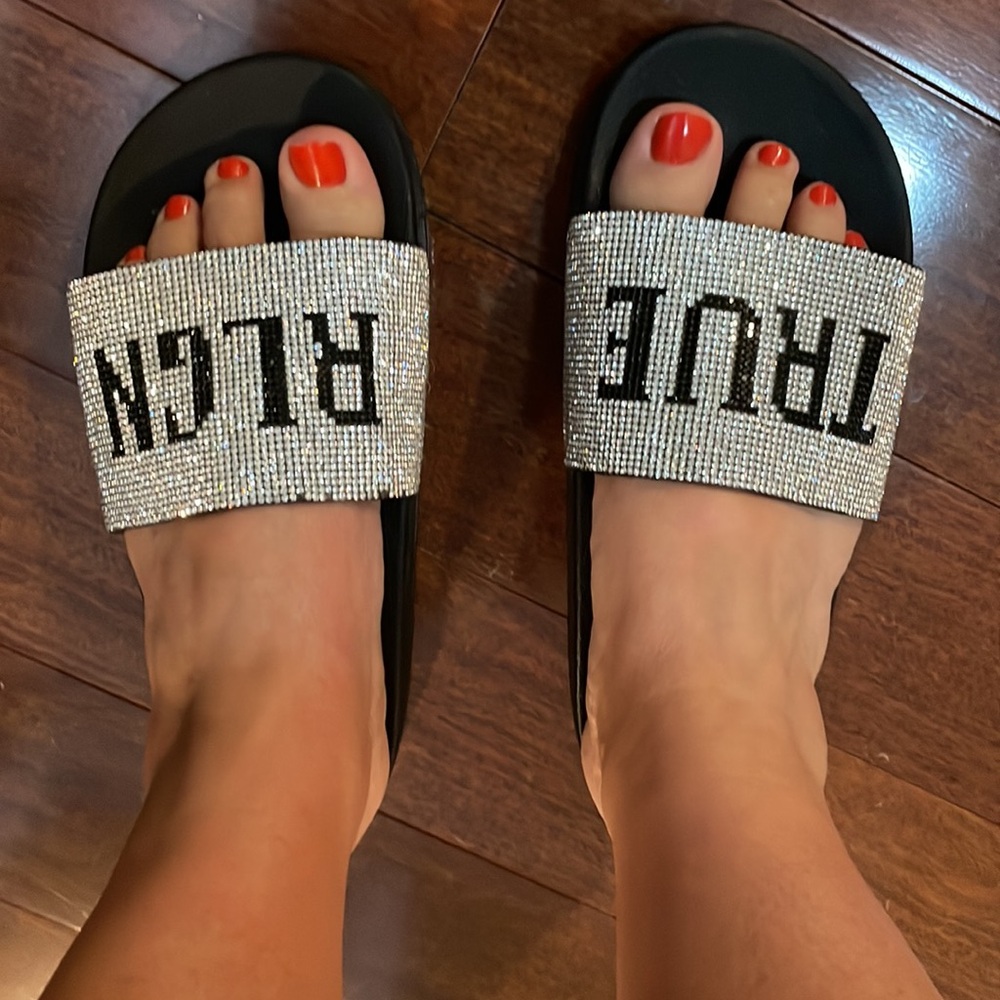 True Religion sparkly slides